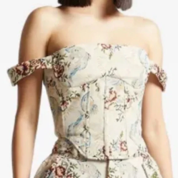 Maniere De Voir Bonnie Floral-Jacquard Bardot Corset Top Wuthering Heights 12 - Picture 9 of 10